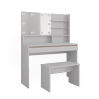 Vicco Tavolo da toilette Bianco 120 cm con ripiano a specchio, panca e illuminazione a LED