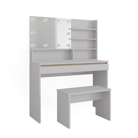 Vicco Tavolo da toilette Bianco 120 cm con ripiano a specchio, panca e illuminazione a LED