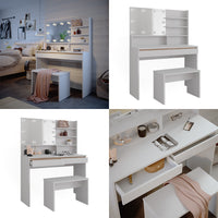 Vicco Tavolo da toilette Bianco 120 cm con ripiano a specchio, panca e illuminazione a LED