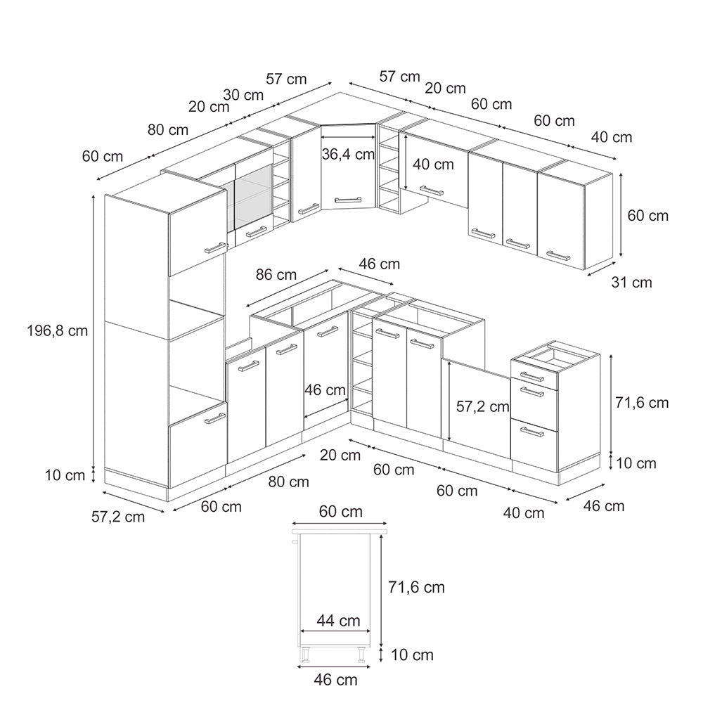 Vicco Cucina angolare completa Rovere artigianale/bianco 237 x 247 cm , PL Rovere