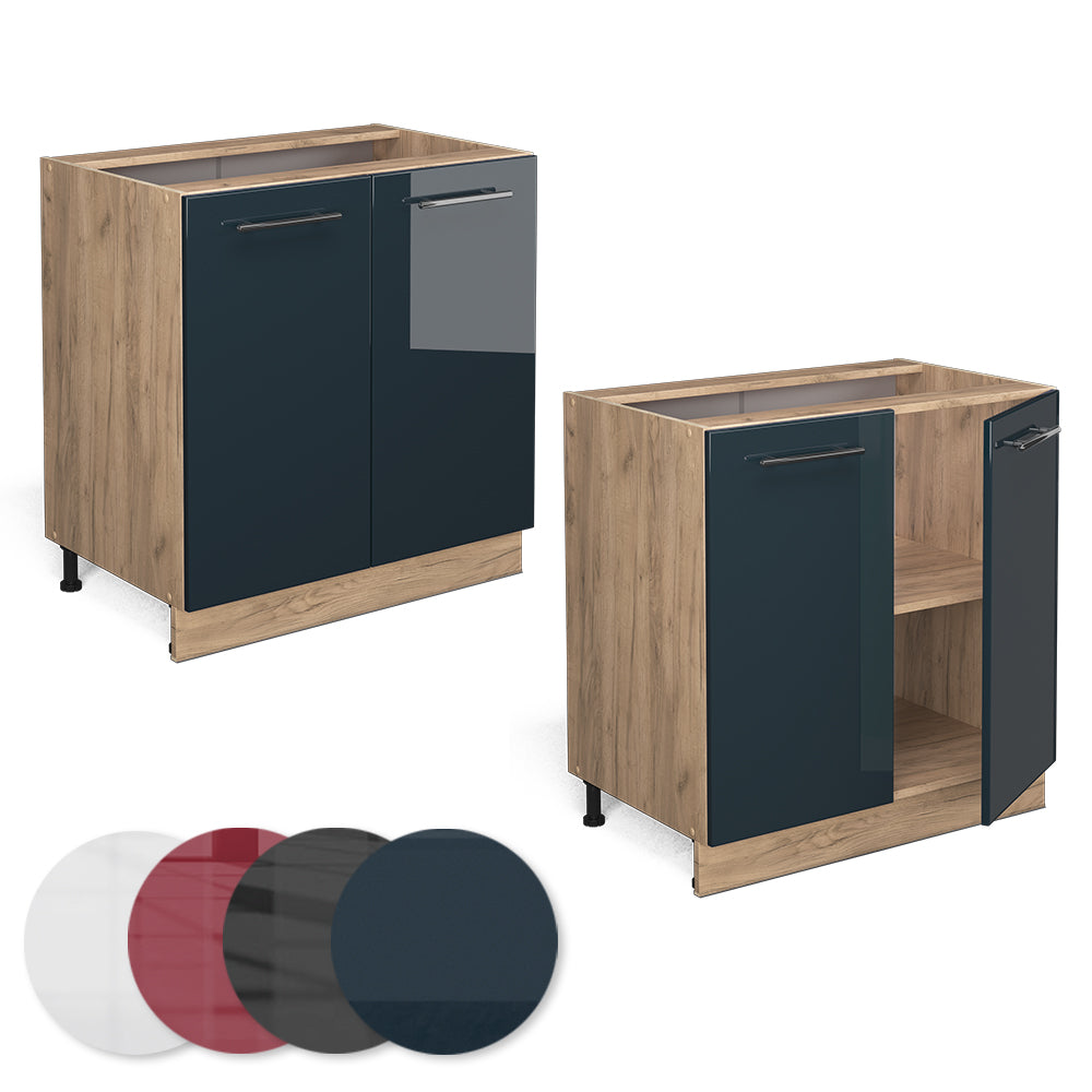 Vicco Mobiletto base cucina Blu scuro lucido 80 cm con ripiano, senza piano di lavoro