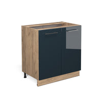 Vicco Mobiletto base cucina Blu scuro lucido 80 cm con ripiano, senza piano di lavoro