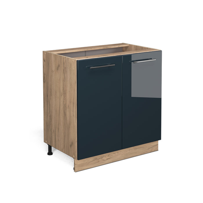 Vicco Mobiletto base cucina Blu scuro lucido 80 cm con ripiano, senza piano di lavoro