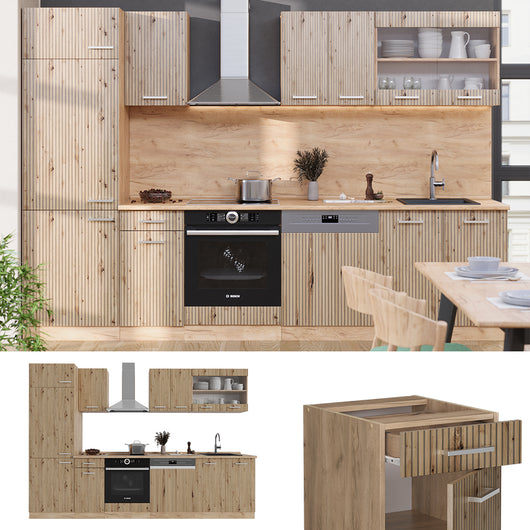 Vicco Cucina componibile Rovere artigianale/rovere Goldkraft 300 cm , PL Antracite