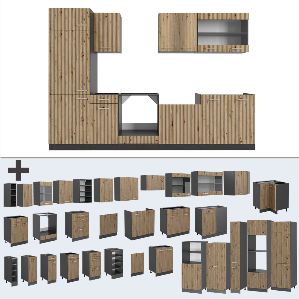 Vicco Cucina componibile Rovere artigianale/antracite 300 cm , PL Marmo
