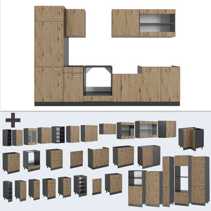 Vicco Cucina componibile Rovere artigianale/antracite 300 cm , PL Marmo