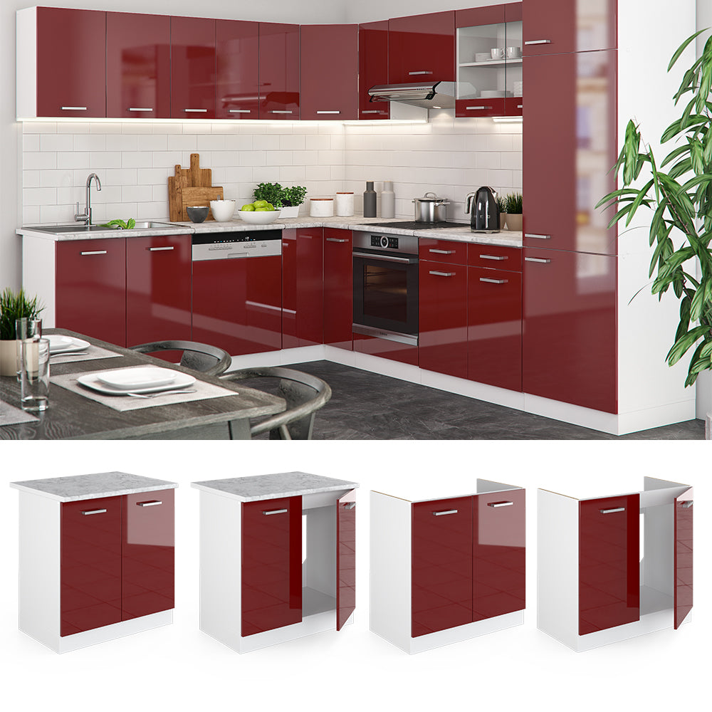 Vicco Mobile lavello cucina Rosso lucido 80 cm , PL Antracite