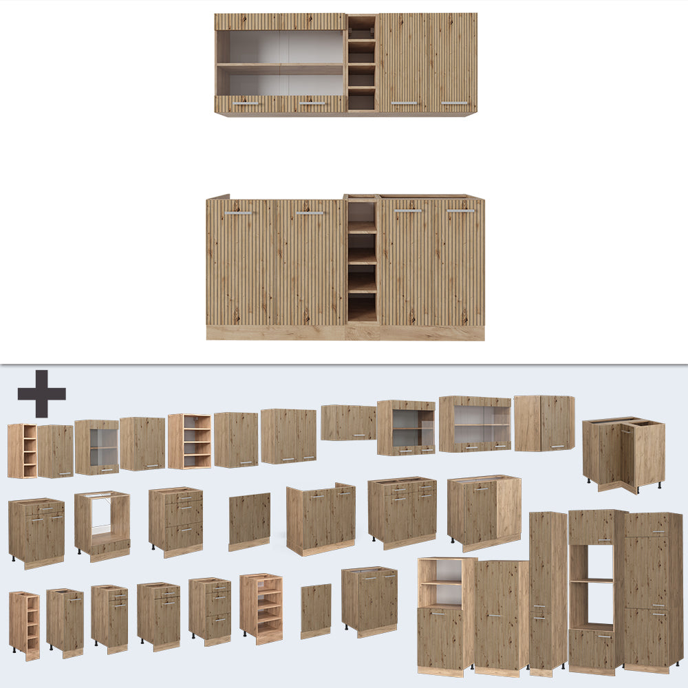 Vicco Cucina completa Rovere artigianale/rovere Goldkraft 160 cm Senza piano di lavoro