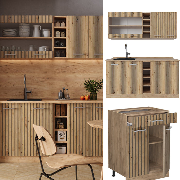 Vicco Cucina completa Rovere artigianale/rovere Goldkraft 160 cm Senza piano di lavoro