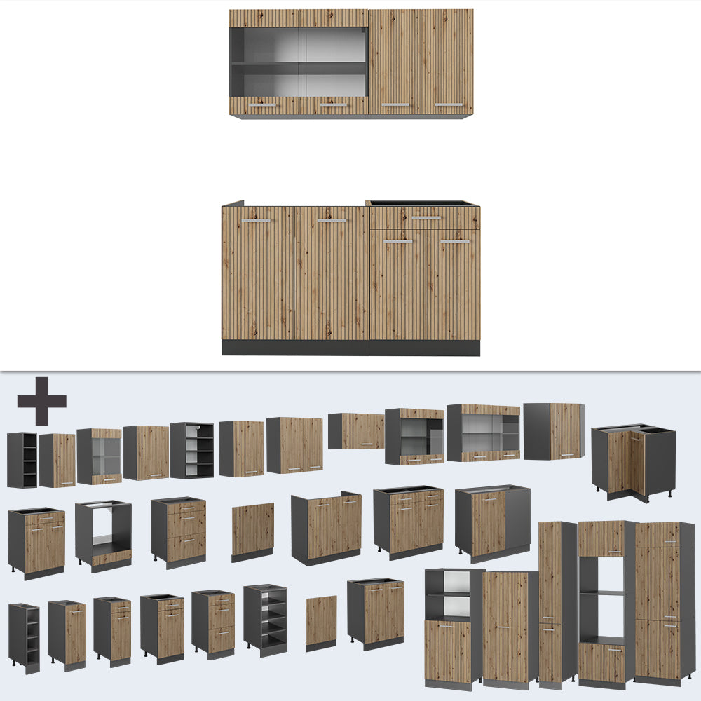 Vicco Cucina monoblocco Rovere artigianale/antracite 140 cm , PL Marmo
