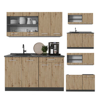 Vicco Cucina monoblocco Rovere artigianale/antracite 140 cm , PL Marmo