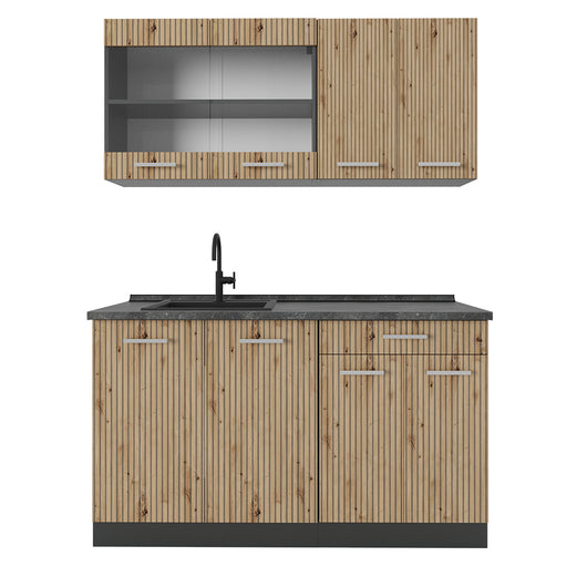 Vicco Cucina monoblocco Rovere artigianale/antracite 140 cm senza piano di lavoro