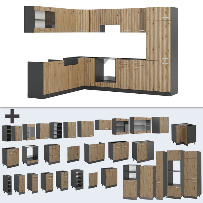 Vicco Cucina angolare completa Rovere artigianale/antracite 227 x 287 cm , PL Antracite