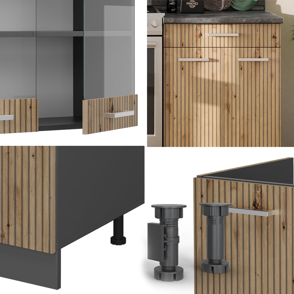 Vicco Cucina componibile Rovere artigianale/antracite 200 cm , PL Rovere