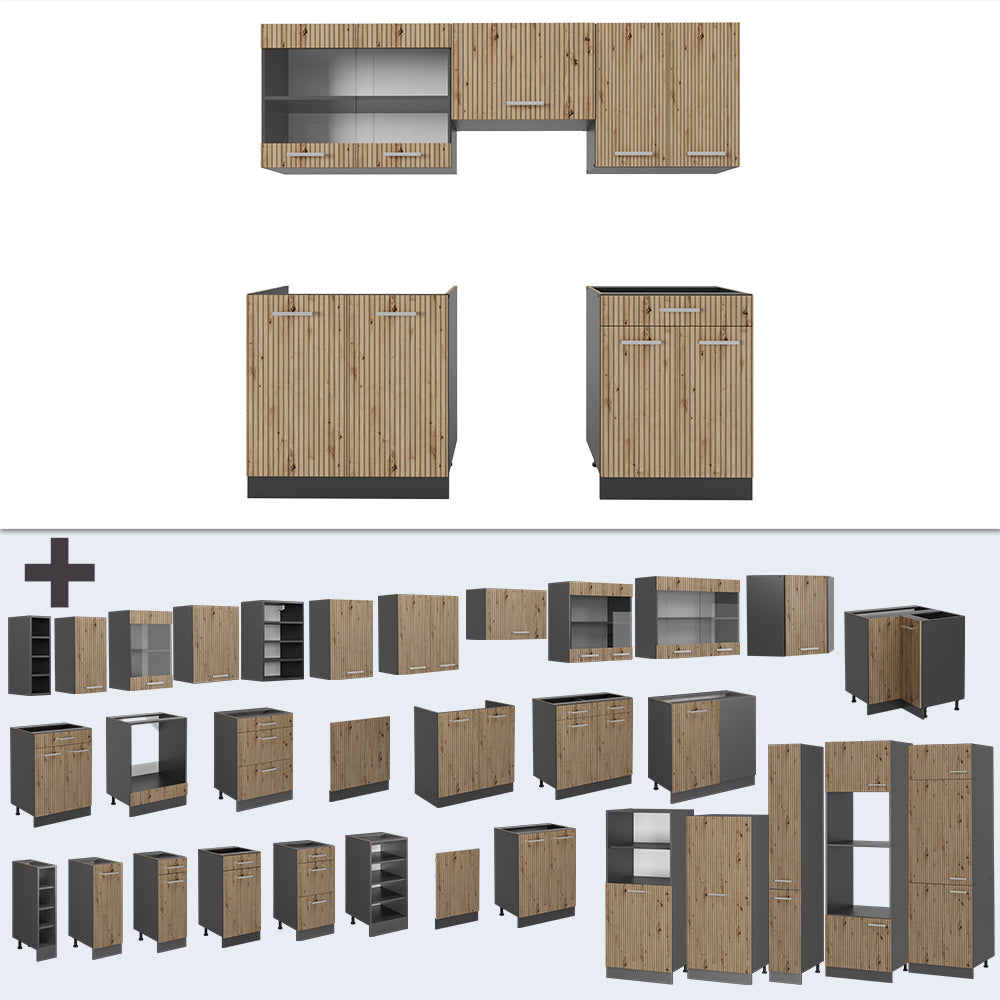 Vicco Cucina componibile Rovere artigianale/antracite 200 cm , PL Rovere