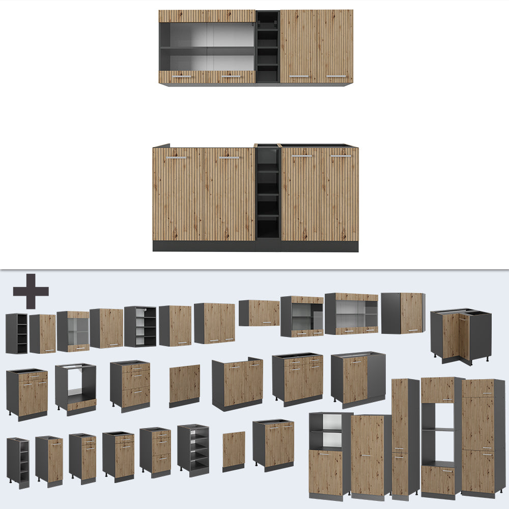 Vicco Cucina completa Rovere artigianale/antracite 160 cm , PL Rovere