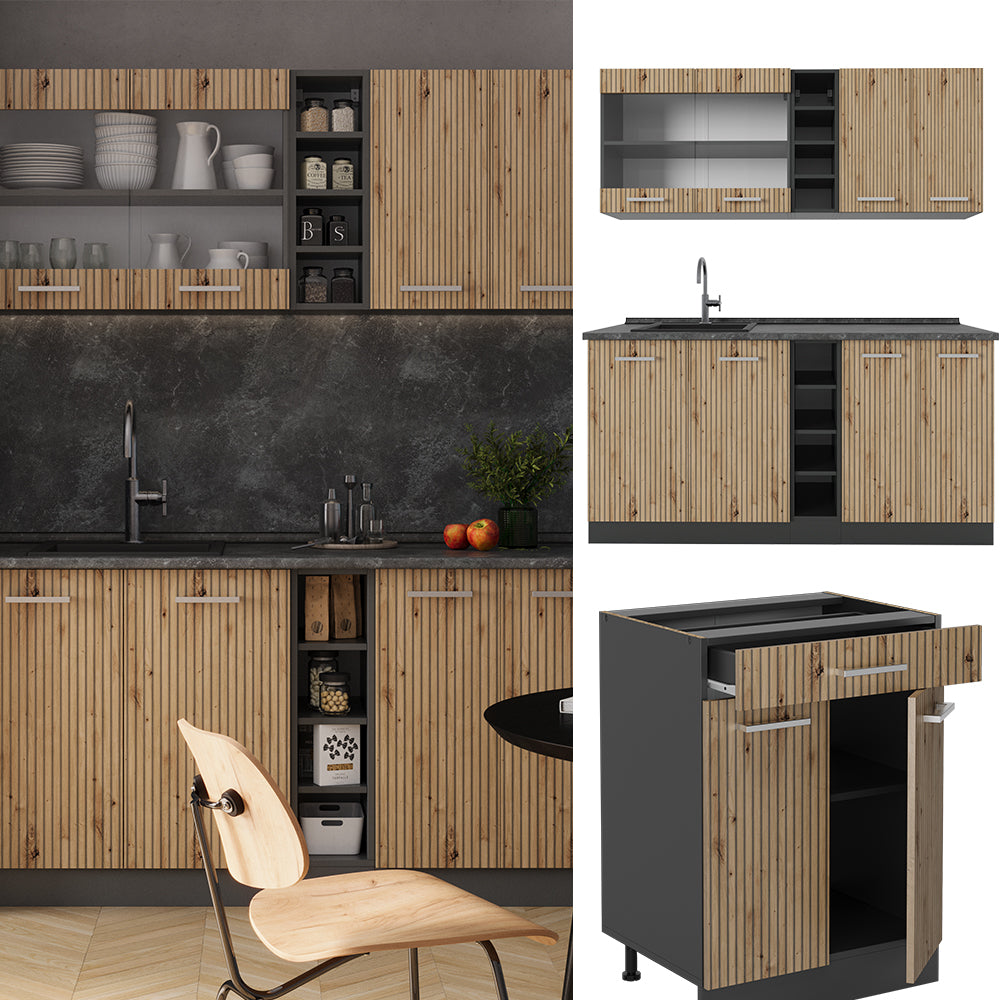Vicco Cucina completa Rovere artigianale/antracite 160 cm , PL Rovere