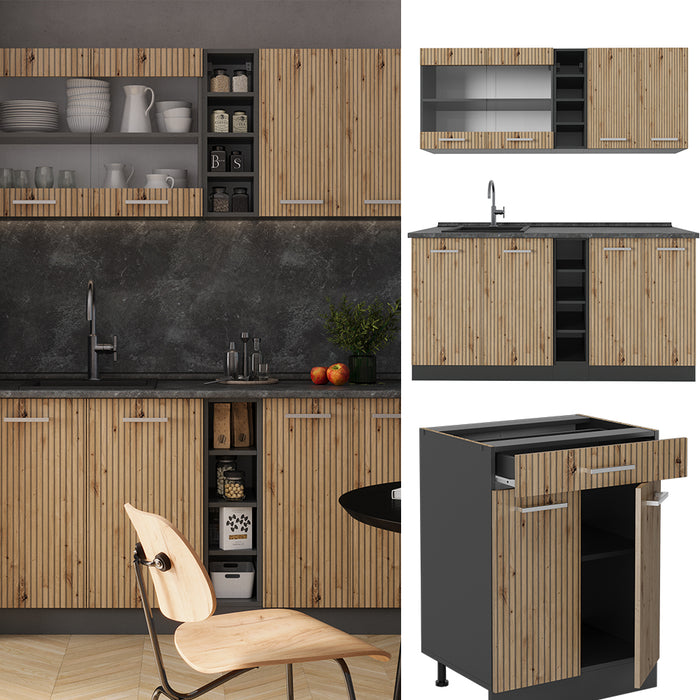 Vicco Cucina completa Rovere artigianale/antracite 160 cm , PL Rovere