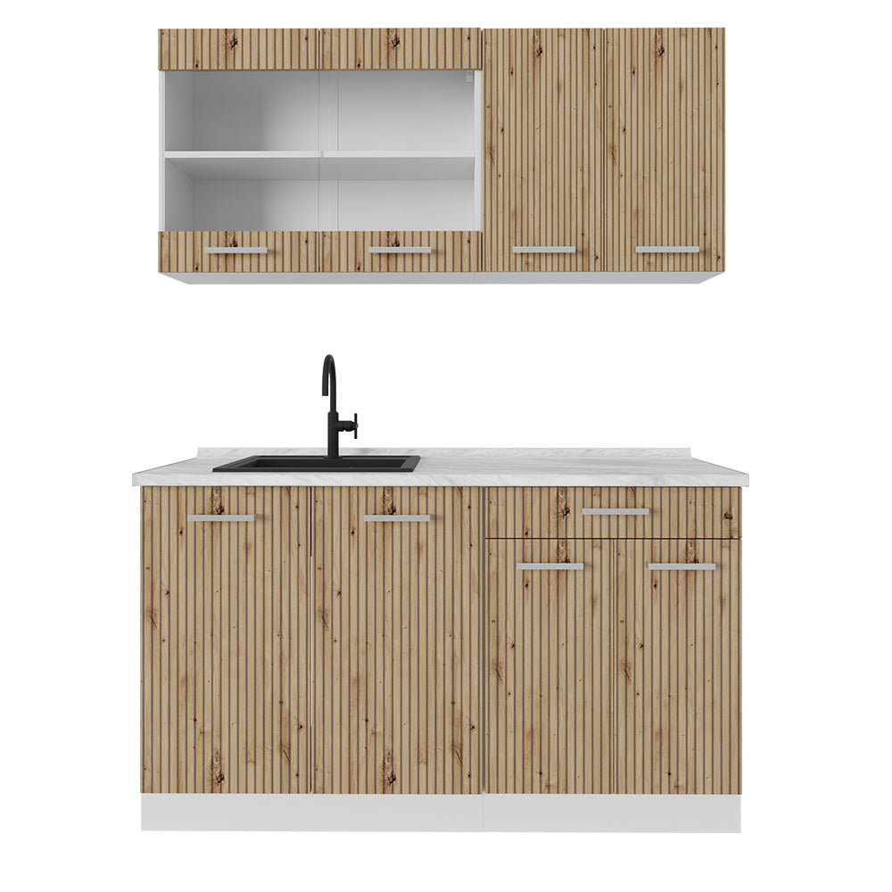 Vicco Cucina monoblocco Rovere artigianale/bianco 140 cm , PL Marmo