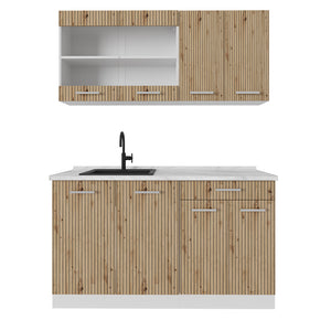 Vicco Cucina monoblocco Rovere artigianale/bianco 140 cm , PL Marmo