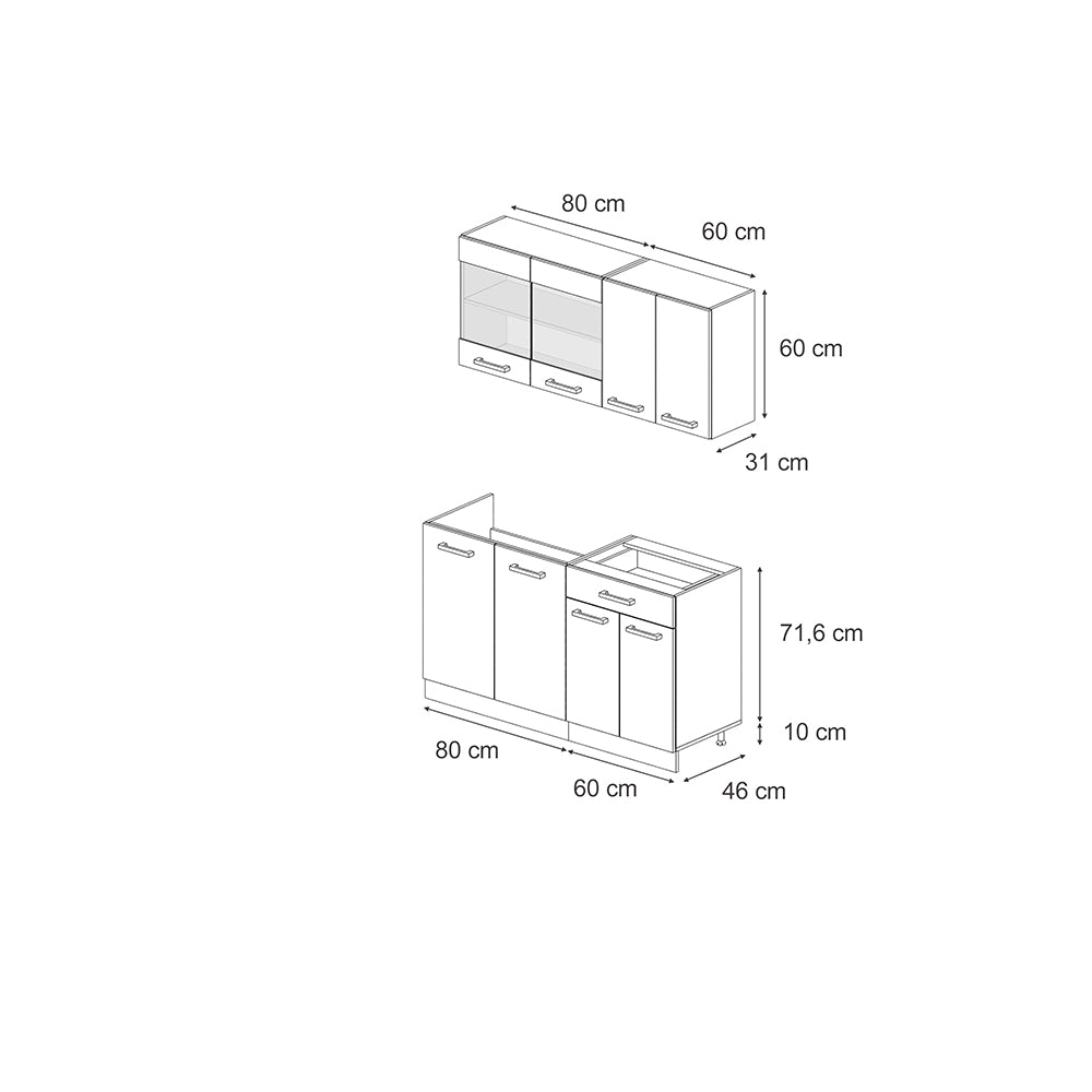 Vicco Cucina monoblocco Rovere artigianale/bianco 140 cm senza piano di lavoro