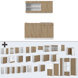 Vicco Cucina monoblocco Rovere artigianale/bianco 140 cm , PL Marmo