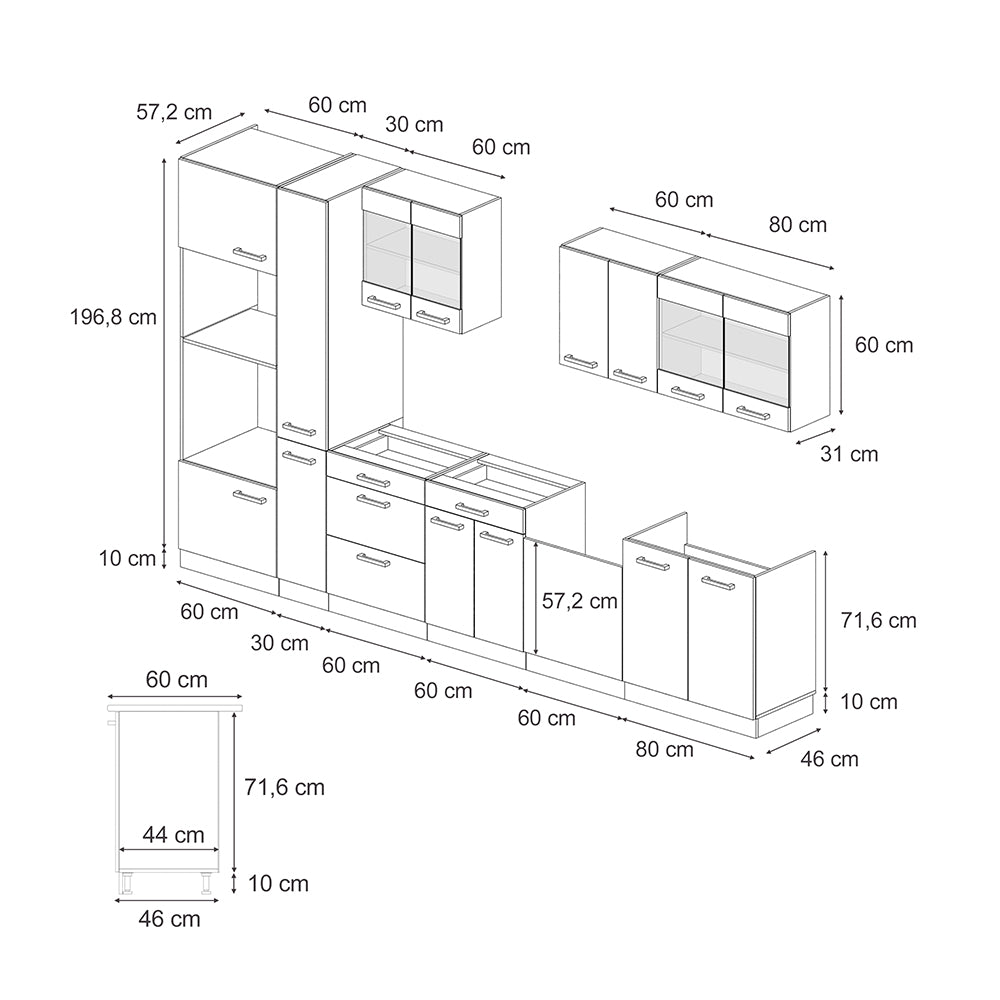 Vicco Mobile da cucina Rovere artigianale/bianco 350 cm con armadio alto, PL Antracite