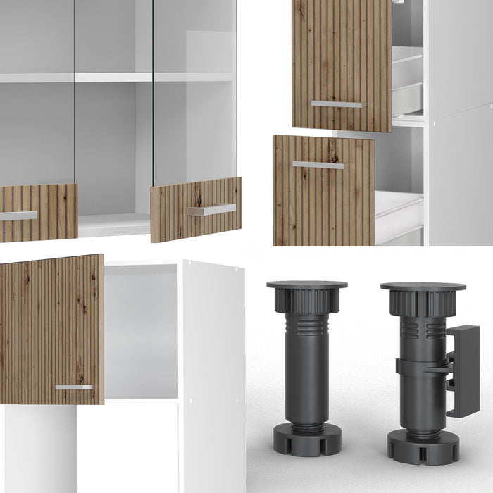 Vicco Mobile da cucina Rovere artigianale/bianco 350 cm con armadio alto, PL Antracite