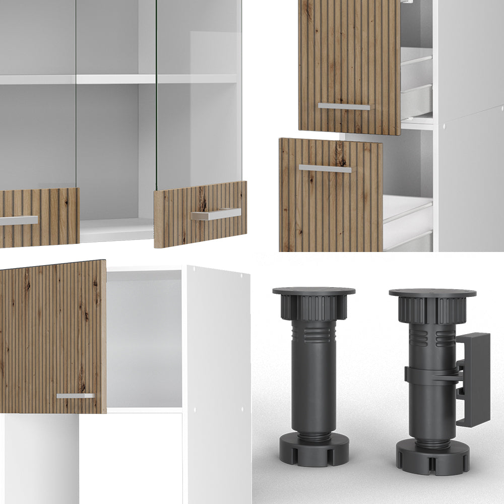 Vicco Cucina componibile Rovere artigianale/bianco 350 cm con armadio alto, senza piano di lavoro