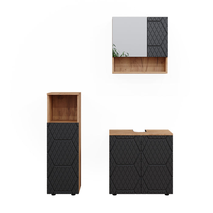 Vicco Set mobili bagno Antracite a righe 3 parti