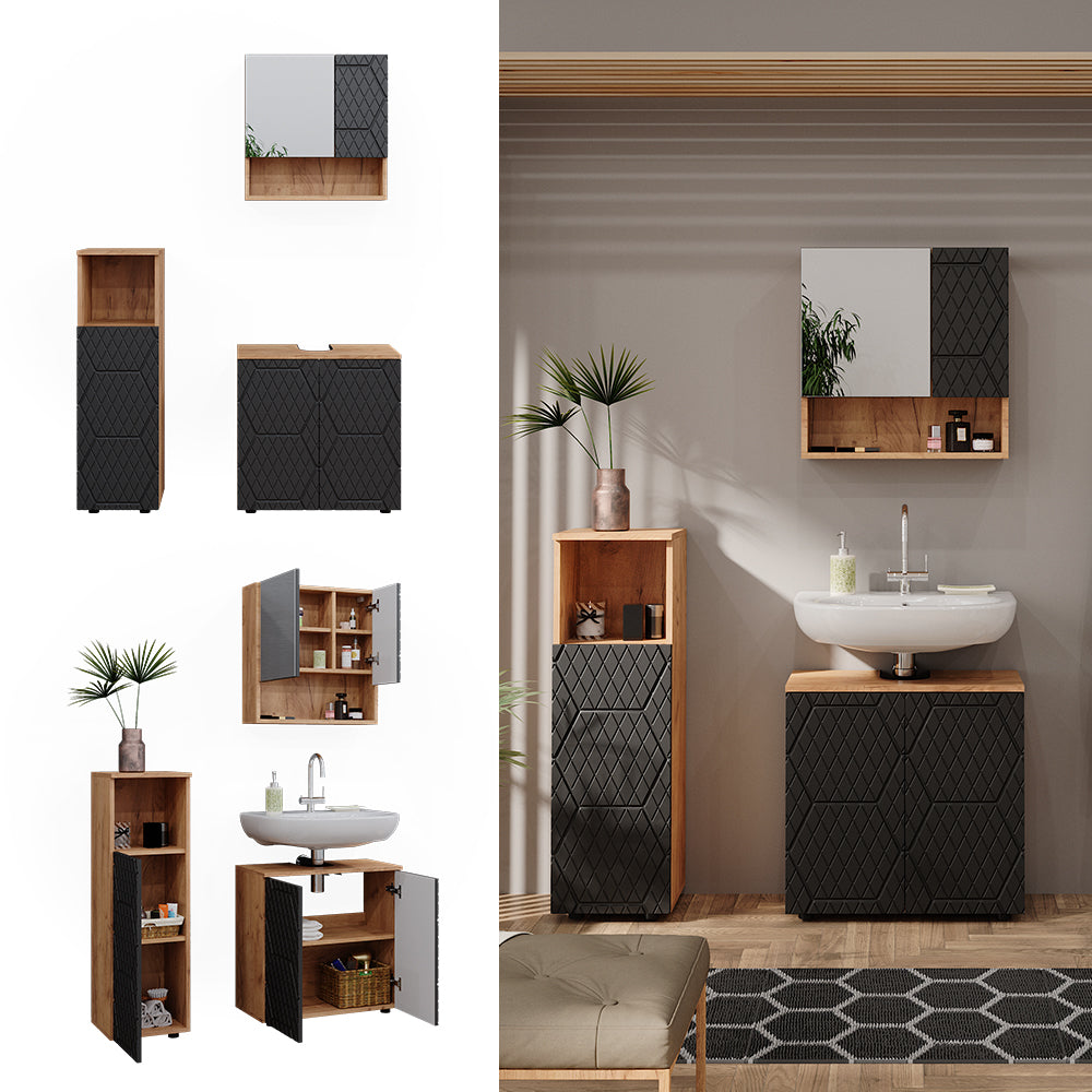 Vicco Set mobili bagno Antracite a righe 3 parti