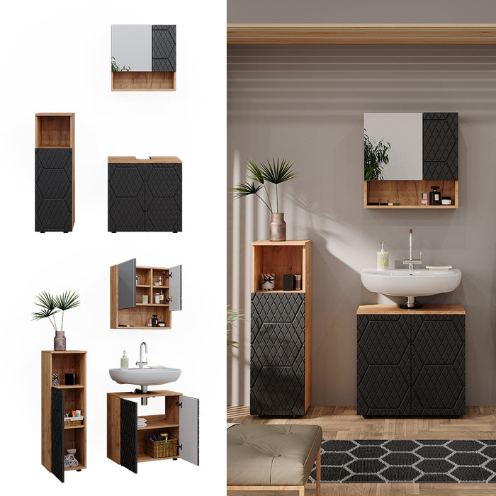 Vicco Set mobili bagno Antracite a righe 3 parti