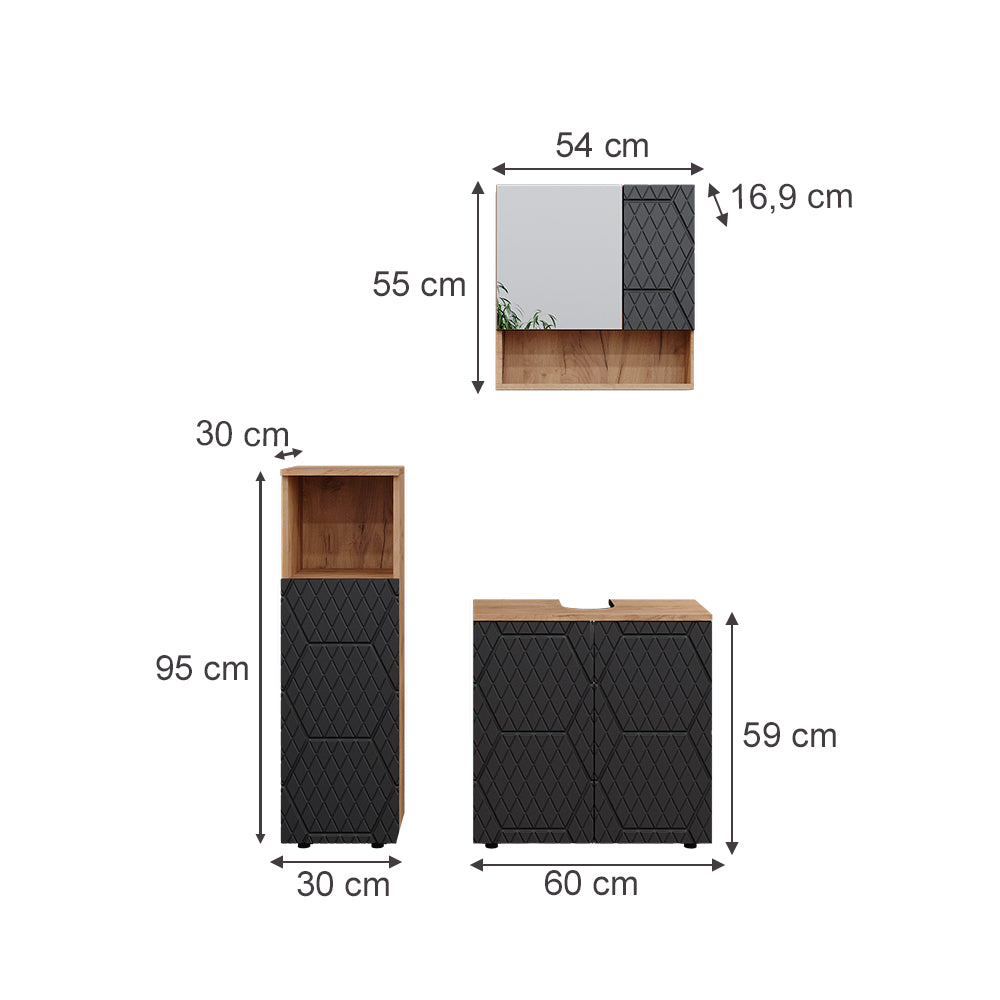 Vicco Set mobili bagno Antracite a righe 3 parti