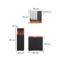 Vicco Set mobili bagno Antracite a righe 3 parti