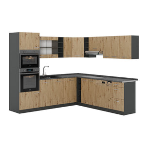 Vicco Cucina angolare completa Rovere artigianale/antracite 237 x 247 cm senza piano di lavoro