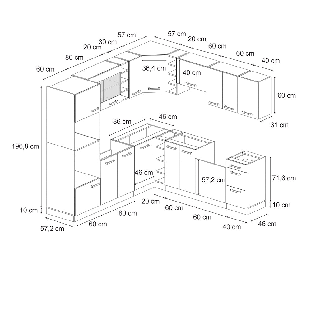 Vicco Cucina angolare completa Rovere artigianale/antracite 237 x 247 cm senza piano di lavoro
