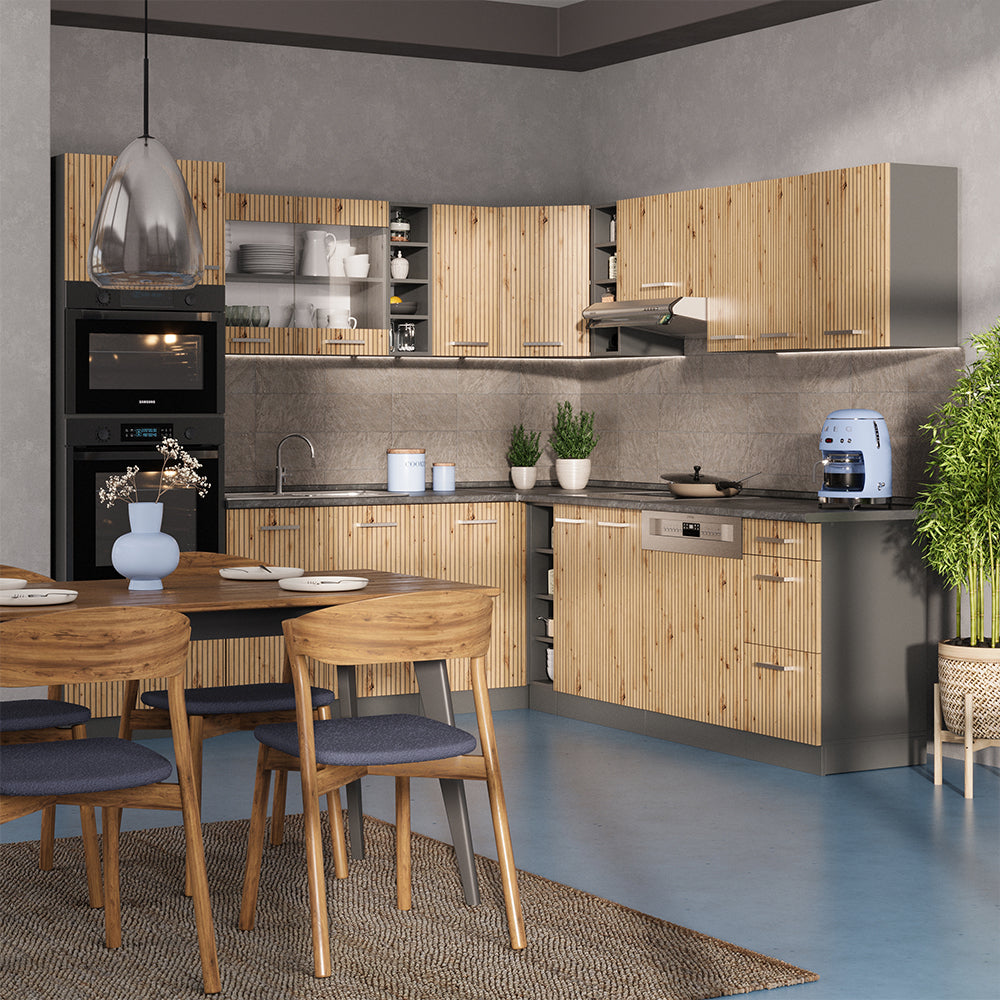 Vicco Cucina angolare completa Rovere artigianale/antracite 237 x 247 cm senza piano di lavoro