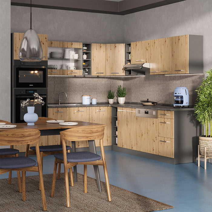 Vicco Cucina angolare completa Rovere artigianale/antracite 237 x 247 cm senza piano di lavoro