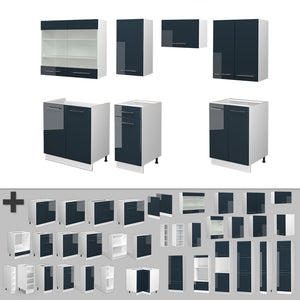 Vicco Cucina componibile Blu scuro lucido/bianco 240 cm , PL Rovere