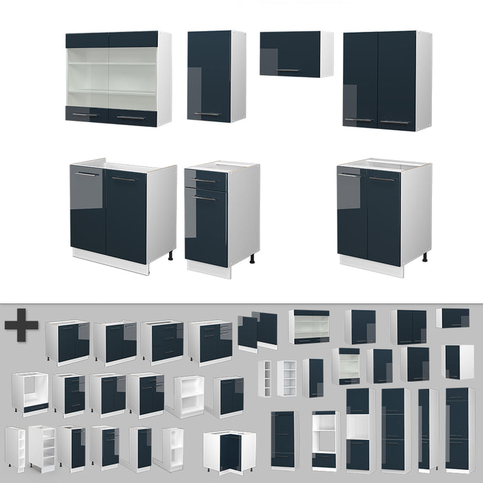 Vicco Cucina componibile Blu scuro lucido/bianco 240 cm , PL Rovere