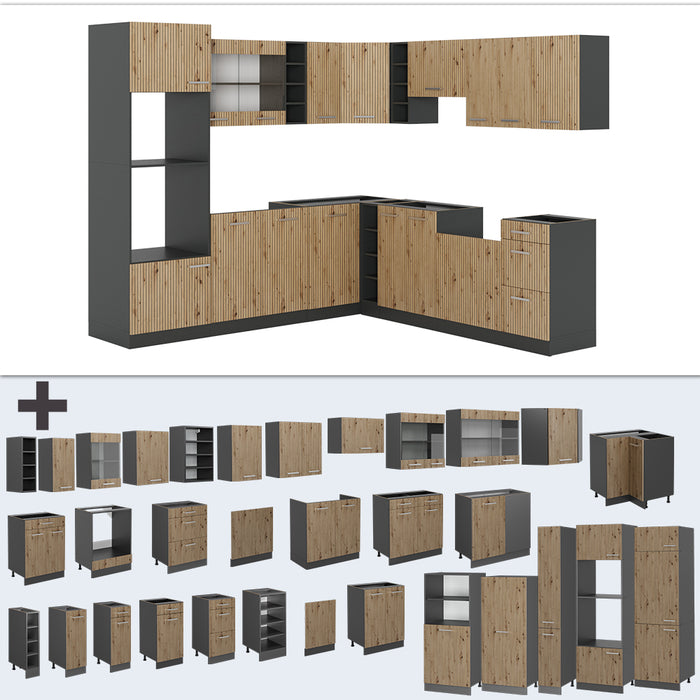 Vicco Cucina angolare completa Rovere artigianale/antracite 237 x 247 cm senza piano di lavoro