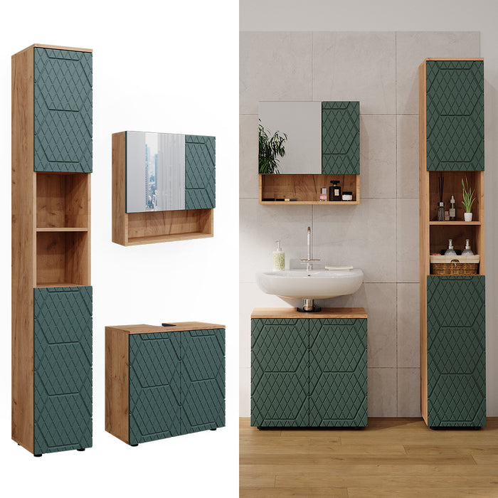Vicco Set mobili bagno Quercia verde/oro 3 parti, con colonna