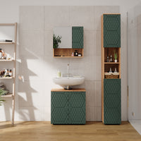 Vicco Set mobili bagno Quercia verde/oro 3 parti, con colonna