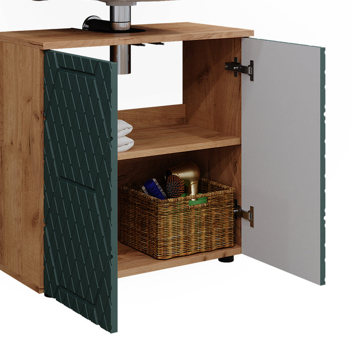 Vicco Set mobili bagno Quercia verde/oro 3 parti, con colonna