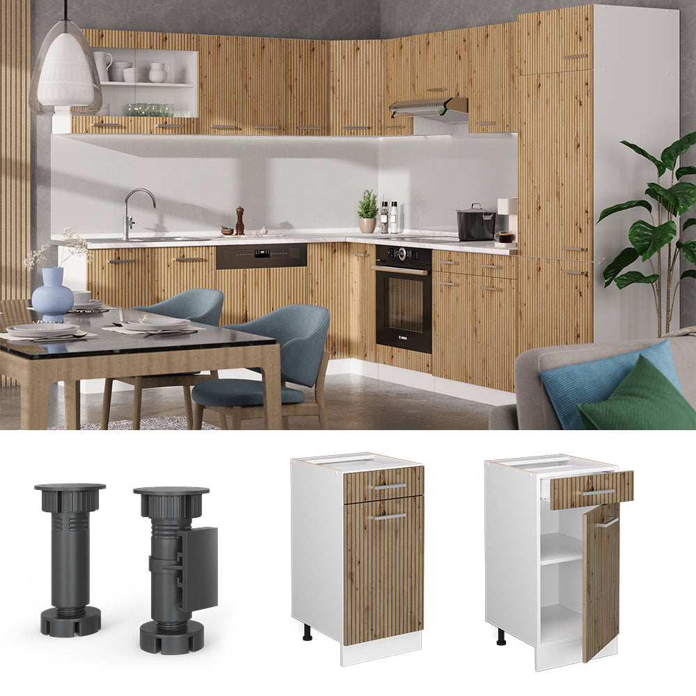 Vicco Mobiletto base per cucina Rovere artigianale 40 cm , PL Marmo