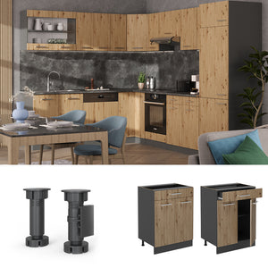 Vicco Mobiletto base per cucina Rovere artigianale 80 cm , PL Antracite