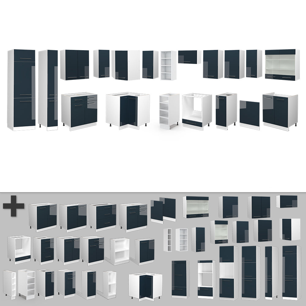 Vicco Cucina angolare completa Blu scuro lucido/bianco 257 x 60 cm , PL Antracite
