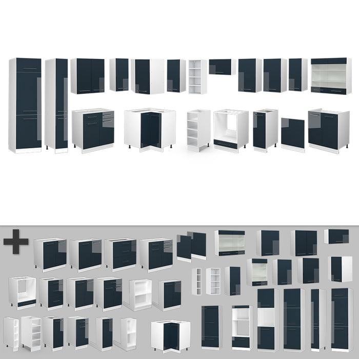 Vicco Cucina angolare completa Blu scuro lucido/bianco 257 x 60 cm , PL Antracite