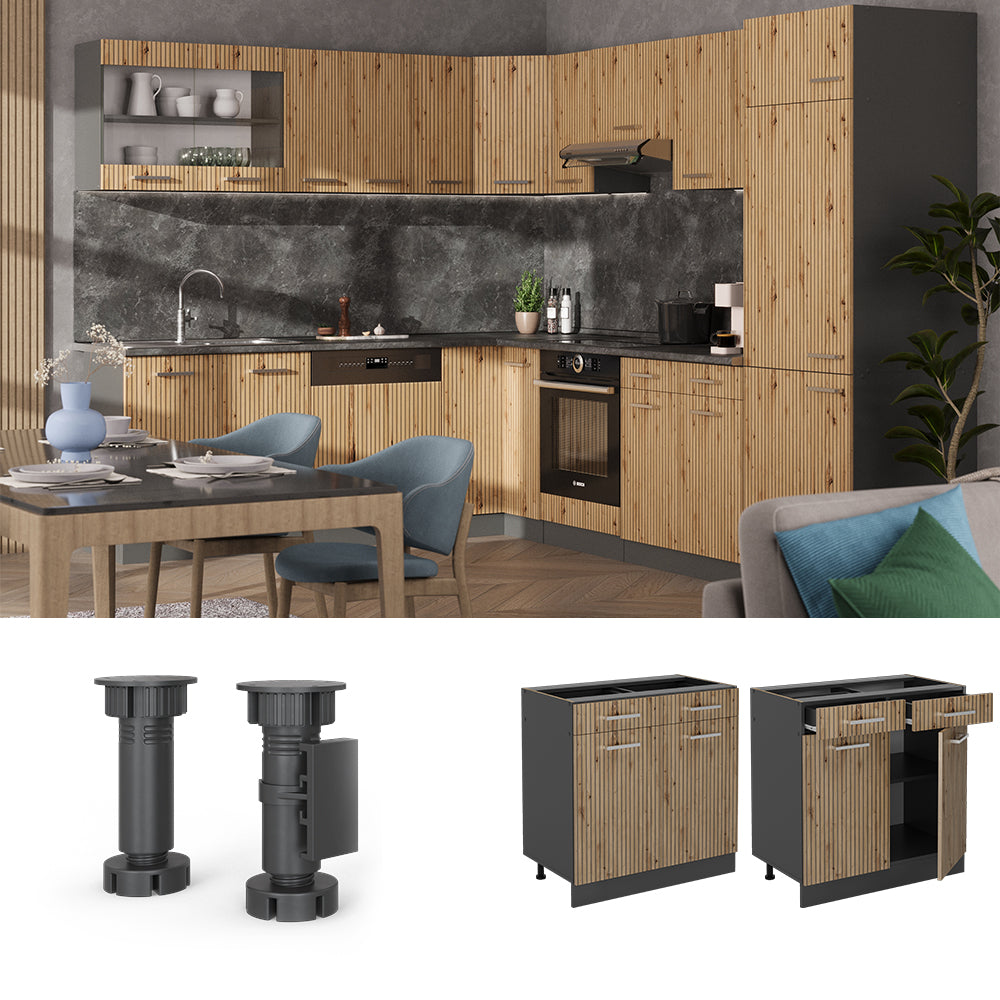 Vicco Mobiletto base per cucina Rovere artigianale 80 cm , PL Antracite