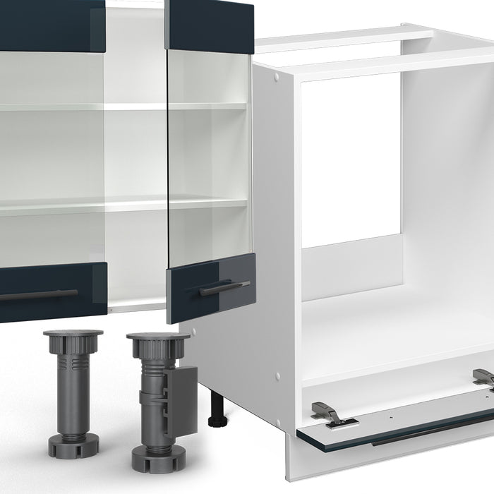 Vicco Cucina angolare completa Blu scuro lucido/bianco 257 x 60 cm , PL Marmo